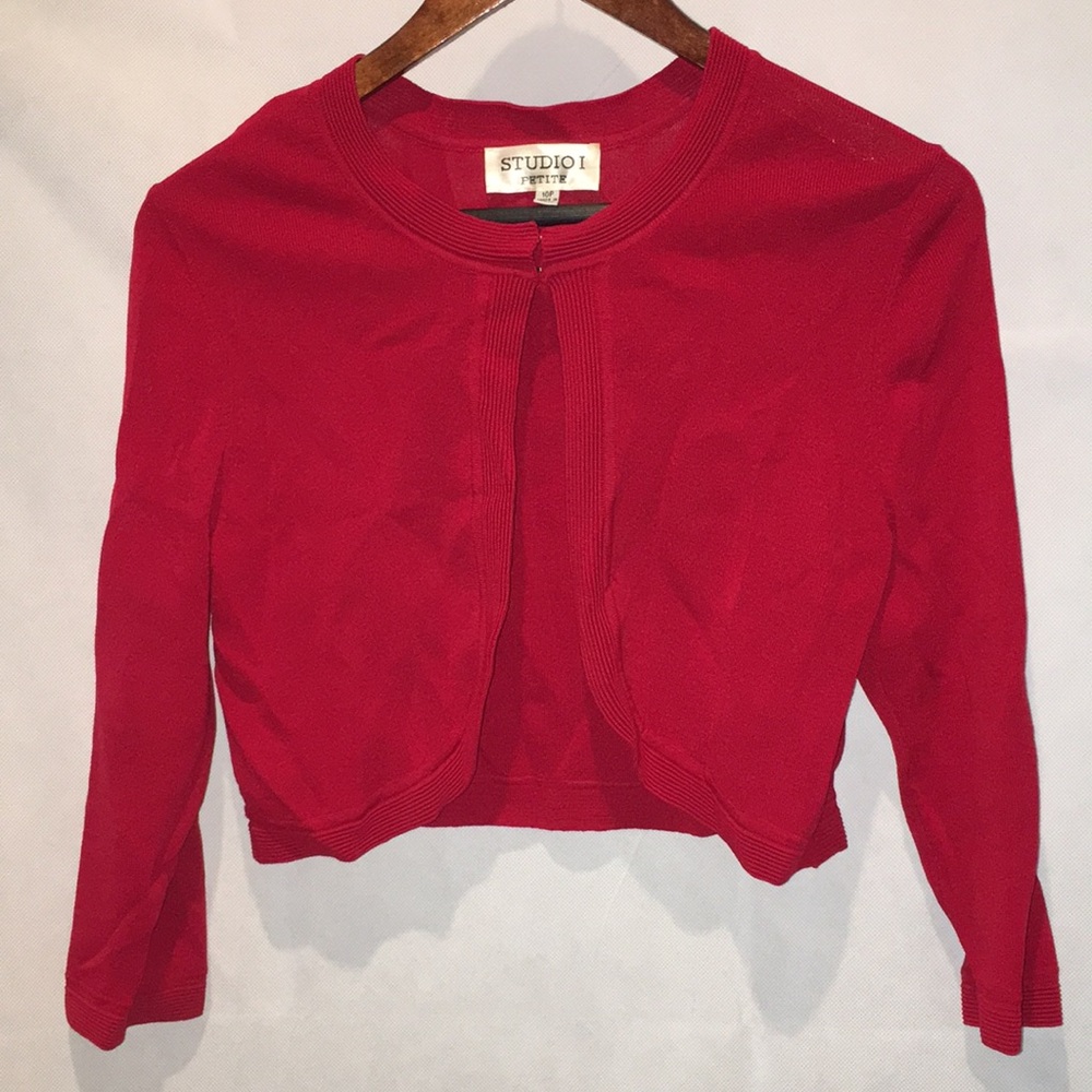 Studio 1 Petite Red Crop Top Cardigan Sweater Top | Size 10P
